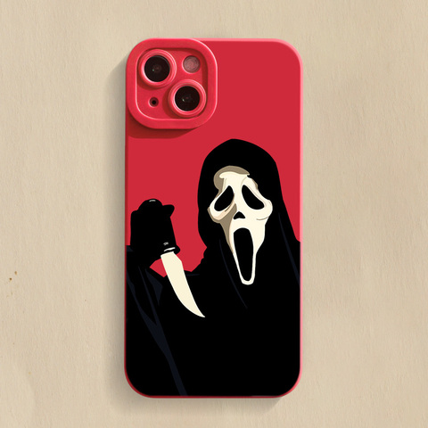 Red — Scream Ghostface Illustration New Matte Silicone TPU 15, 14, 13, 12, 11 iPhone Case