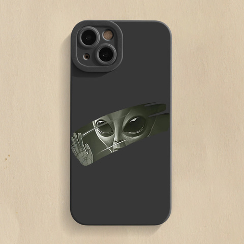 Black — Alien In Window Illustration New Matte Silicone TPU 15, 14, 13, 12, 11 iPhone Case