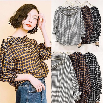 冷贵精品 D0ll up+7月新品 精致船领 单侧露肩吊带 泡泡格