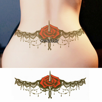 纹身贴防水女持久腰部玫瑰花蕾丝小腹性感韩国仿真刺青纹身贴纸-淘宝网