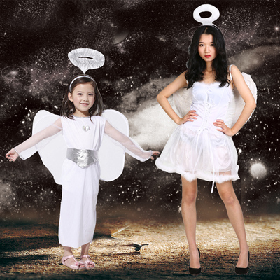 儿童表演cos成人儿童带翅膀白雪天使短裙表演走秀服装天使头环