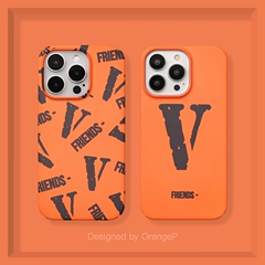 Vlone case — VLONE Trendy Fashionable Orange Black V Logo Pattern Phone Case for iPhone 17, 16, 15, 14, 13 and 12