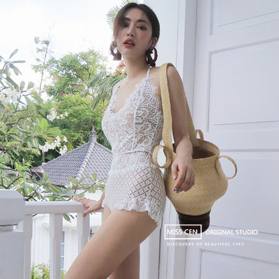 Miss cen 高端定制stylenanda韩国新款蕾丝小胸遮肚连体游泳衣女-淘宝网