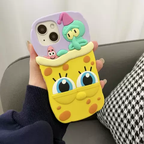 Sleepy SpongeBob Cute Girls Phone Cases Covers Cartoon 3D Silicone TPU iPhone 14, iPhone 13, iPhone 12
