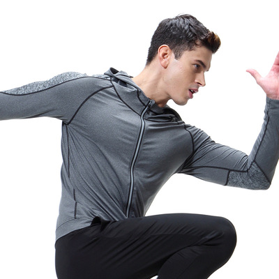 标题优化:丝格图 男式 健身外套 运动跑步服 速干 热卖灰色开衫