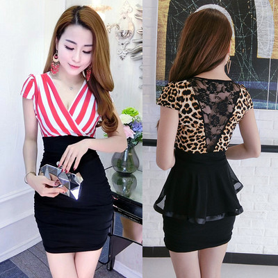 2018夏装新款夜店性感Ｖ领低胸遮肚显瘦包臀连衣裙桑拿技师工作服-淘宝网