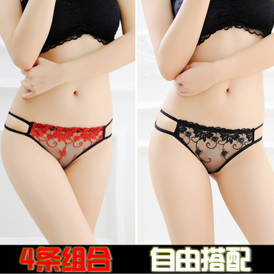内裤女情调衣人透明网纱透视丁字裤蕾丝中腰骚纯棉档性感 三角t裤-淘宝网