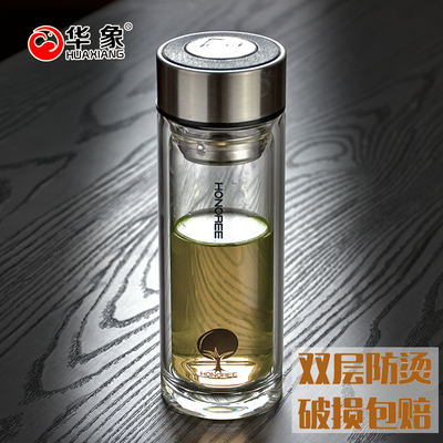 华象双层水晶防烫玻璃杯 200ml加厚隔热男女创意水杯可爱随手茶杯