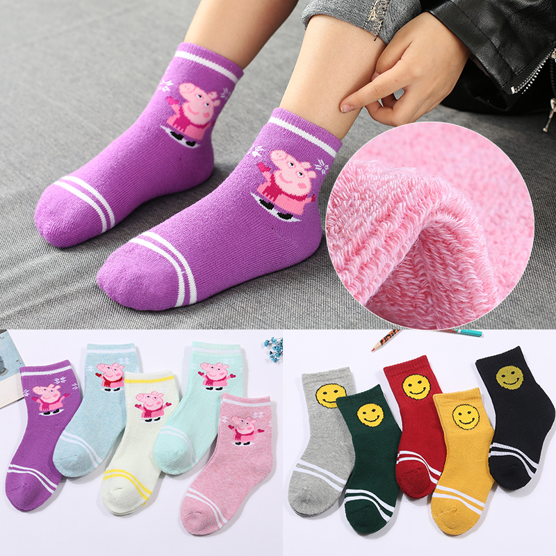 五雙裝兒童襪子毛圈襪鼕季加厚嬰兒寶寶襪子毛巾棉襪男童女童襪