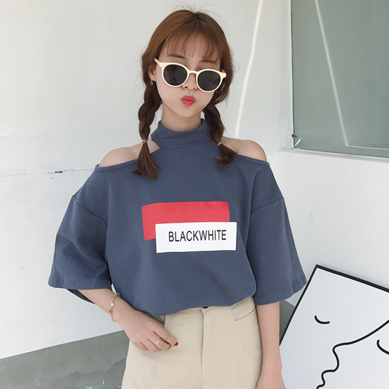 printemps-été 2019 nouveaux étudiants des femmes de la version coréenne de casual lettres d'impression hors de l'épaule en vrac à manches courtes t-shirt des blouses marée printemps-été 2019 nouveaux étudiants des femmes de la version coréenne de casual lettres d'impression hors de l'épaule en vrac à manches courtes t-shirt des blouses marée