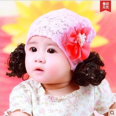 秋季薄款嬰兒假發帽兒童攝影頭飾韓版女寶寶公主帽女童蕾絲帽