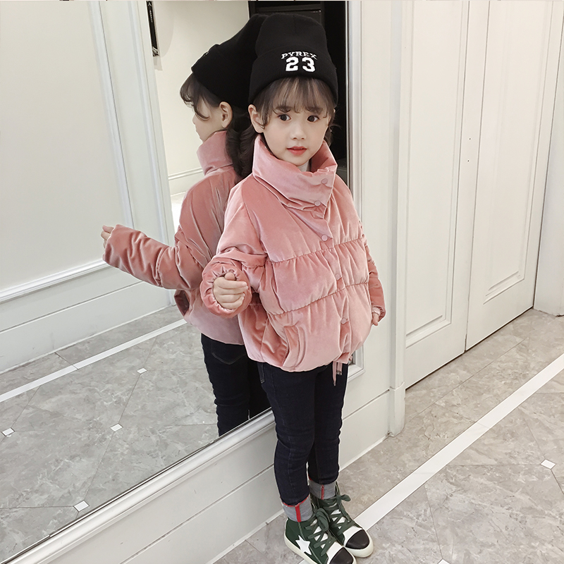 女童洋氣外套金絲絨棉衣鼕裝加厚棉襖短款兒童2017新款面包服韓版