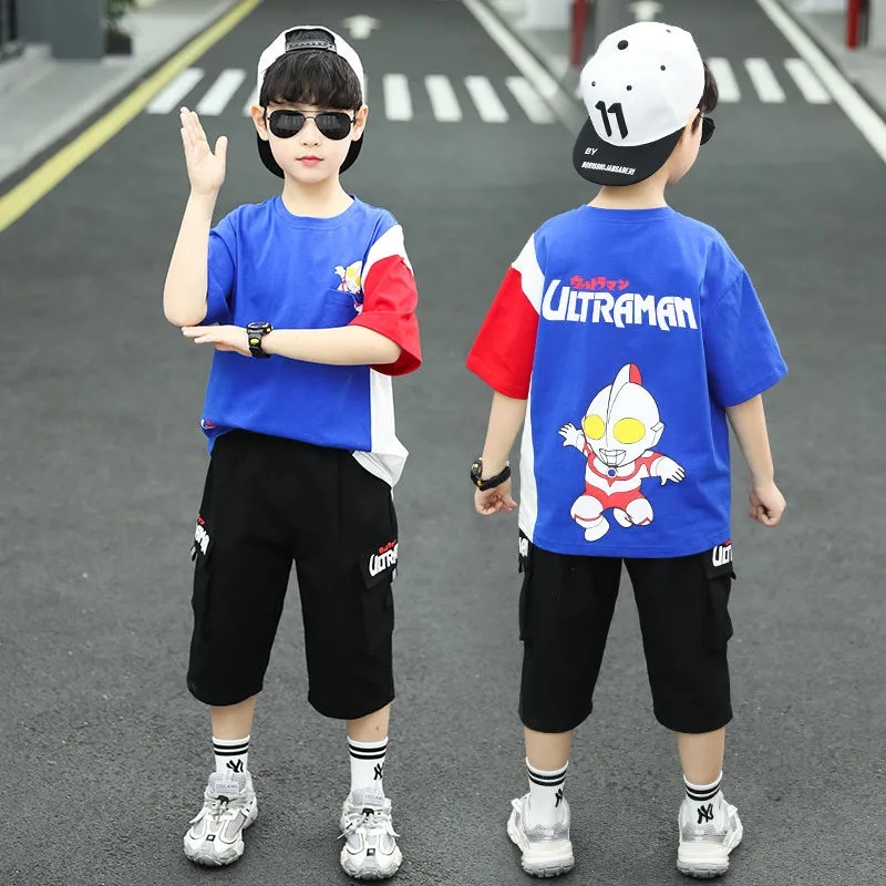  奧特曼衣服男童短袖套裝男孩夏裝中大童兒童兩件套童裝帥洋氣運動