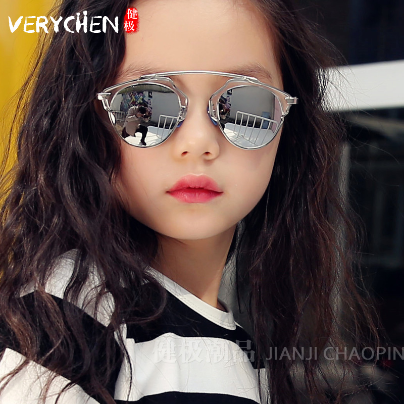 時尚兒童新款金屬框墨鏡女童防紫外線眼鏡男大童個性韓版太陽鏡