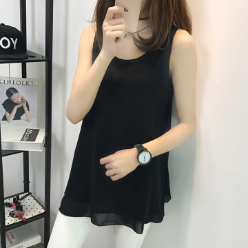 2018新款吊带背心中长款雪纺打底衫双层夏季胖MM大码女装无袖宽松 2018新款吊带背心中长款雪纺打底衫双层夏季胖MM大码女装无袖宽松