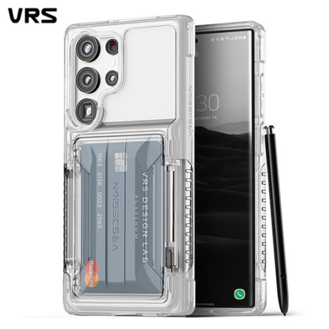 VRS Neo Flip Tough Shockproof Card Holder Transparent Clear High End Premium S23 Ultra Samsung Phone Case