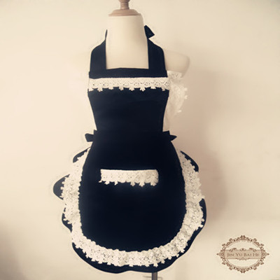 韩国 黑色蕾丝花边浪漫公主厨房韩式家居服咖啡美容美甲围裙-淘宝网