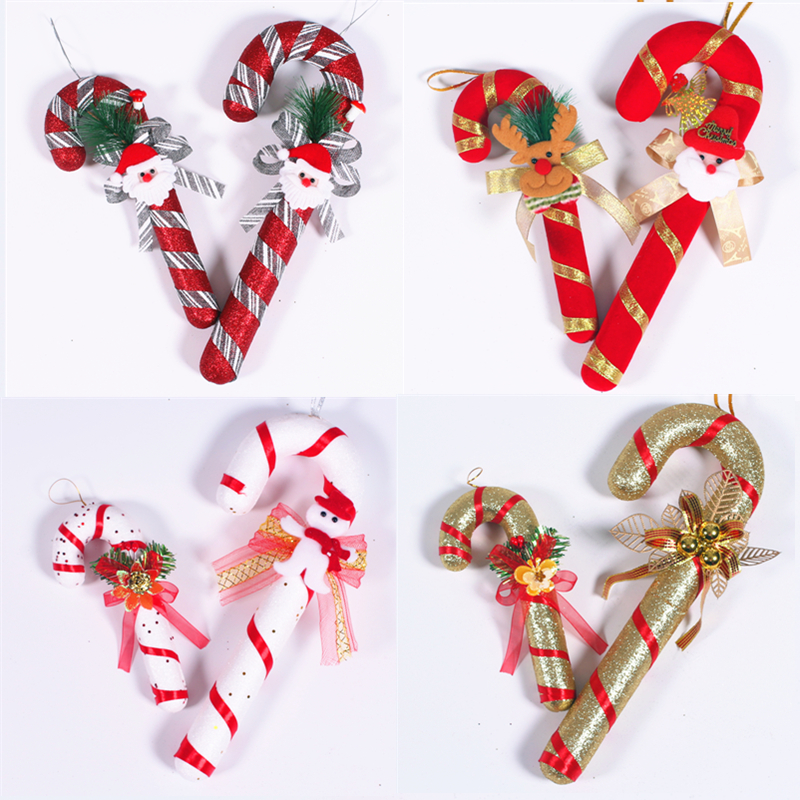 Christmas Decoration Christmas Tree Pendant Red and White Crutches Painted Crutches Dance Studio Festive Props Holiday Supplies