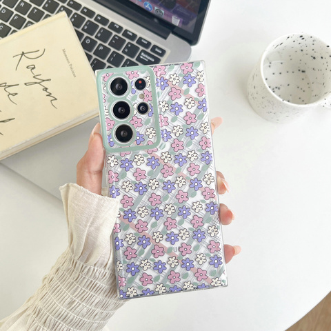 Girls Small Flower Print Pattern Silicone TPU S23, S23 Plus, S23 Ultra, S22, S22 Plus, S22 Ultra, S21, S21 Plus, S21 Ultra