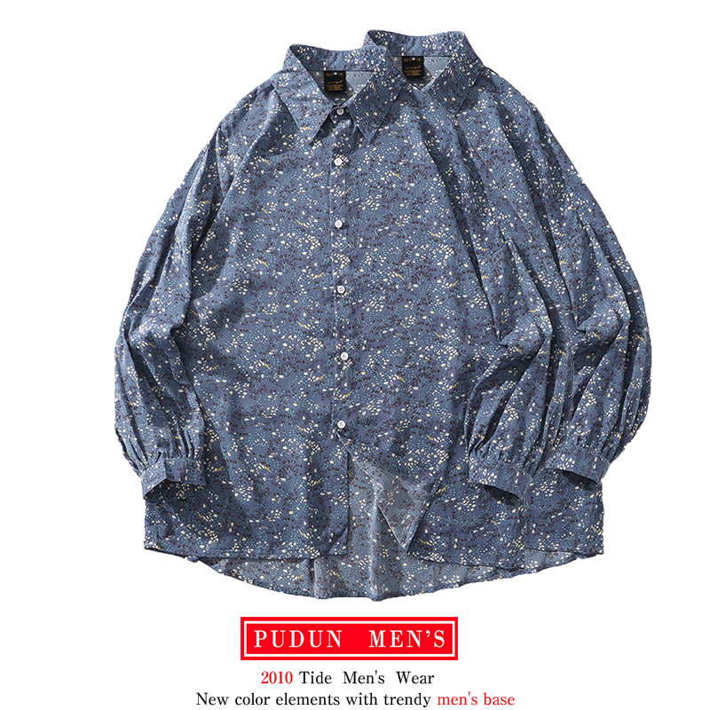 Spring and autumn new style retro Hong Kong-flavored floral shirt, female western style, Japanese drape design, full printed male long-sleeved shirt