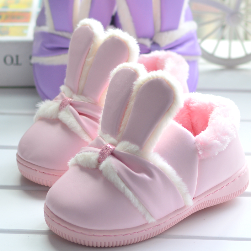 寶寶拖鞋鼕季兒童小兔子防水男孩女童棉拖鞋親子一家三口1-3歲4-6