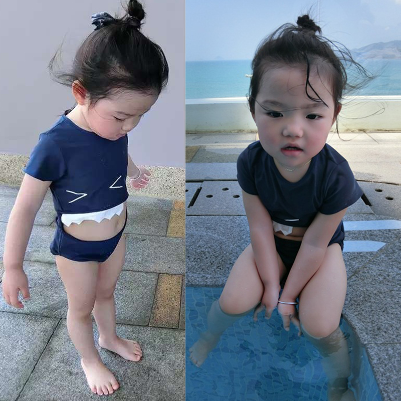 兒童泳衣女孩防曬鯊魚牙齒連體可愛男童泳褲嬰兒連體泳衣韓國潮