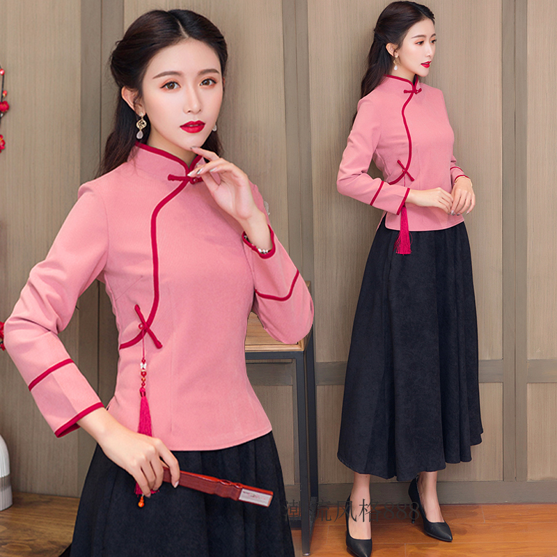 Improved cheongsam two-piece Hanfu female Chinese ethnic style Han elements daily Chinese tea service jacket retro Tang suit
