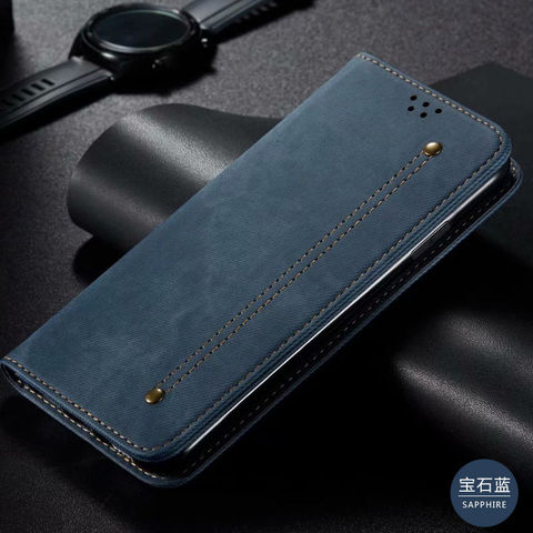 Blue — Denim Jeans Canvas Rivet Stitch Wallets Folio Flip Card Holder Folding Stand Note 12, Note 12 Pro, Note 12 Pro+ Phone