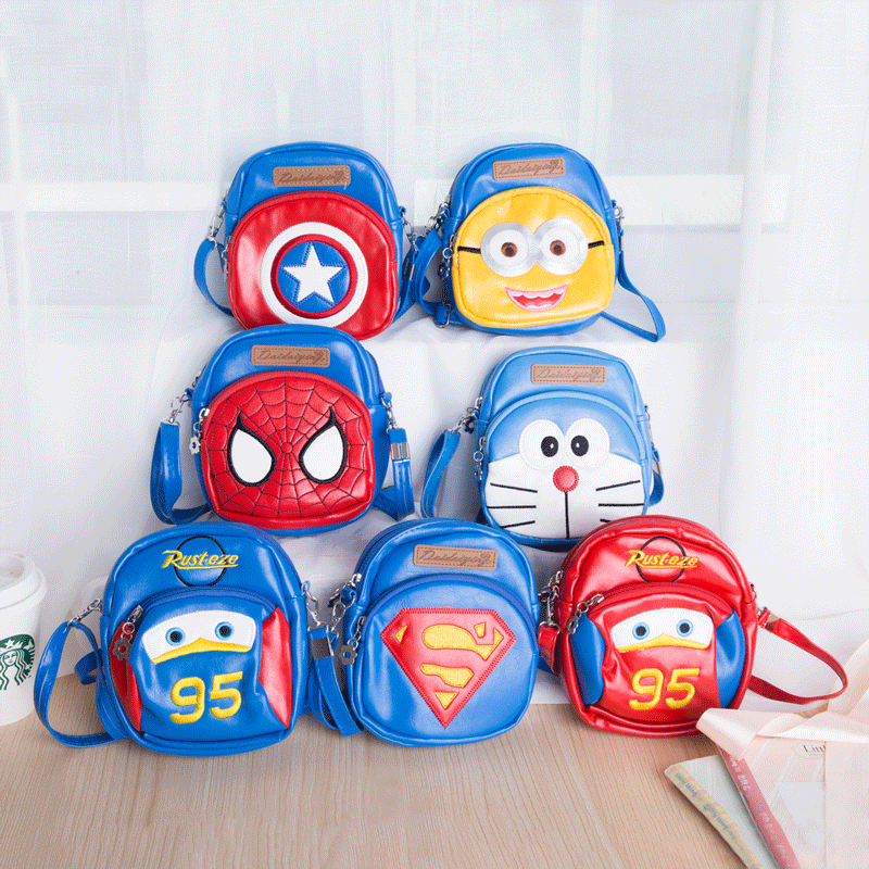 蜘蛛俠超人美國隊長麥昆男童卡通兒童斜挎包 男孩子兒童小包包