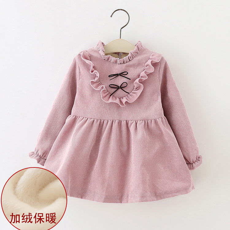 女寶寶連衣裙秋鼕女童裙子嬰兒韓版公主裙0-1-2-3-4歲加絨連衣裙