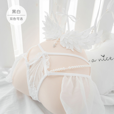七了个三 纯白天使比基尼内衣套装缎带蕾丝翅膀文胸珍珠细带内裤-淘宝网