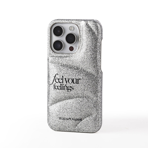 Silver — Feel Your Feelings Girls Puffy Puffer Down Jacket Shiny Glitter Bling 14, 13, 12 iPhone Case