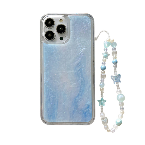 Pastel Marbled Blue Green Beaded Charm Strap iPhone Case