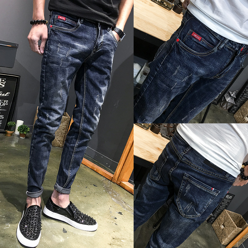 jeans hommes slim version coréenne de la tendance de la loose-été de la marque tide noir joker trou de neuf points en pieds pantalon de la sous - jeans hommes slim version coréenne de la tendance de la loose-été de la marque tide noir joker trou de neuf points en pieds pantalon de la sous -