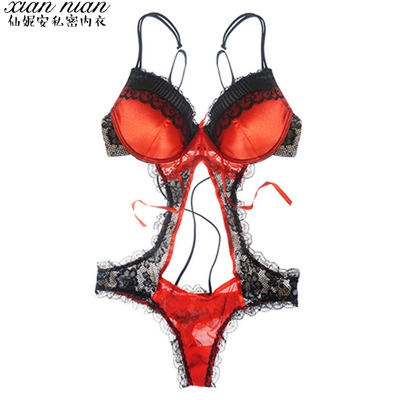 新款红色性感连体内衣情绪骚情调套装带文胸露背三点式夜店女-淘宝网