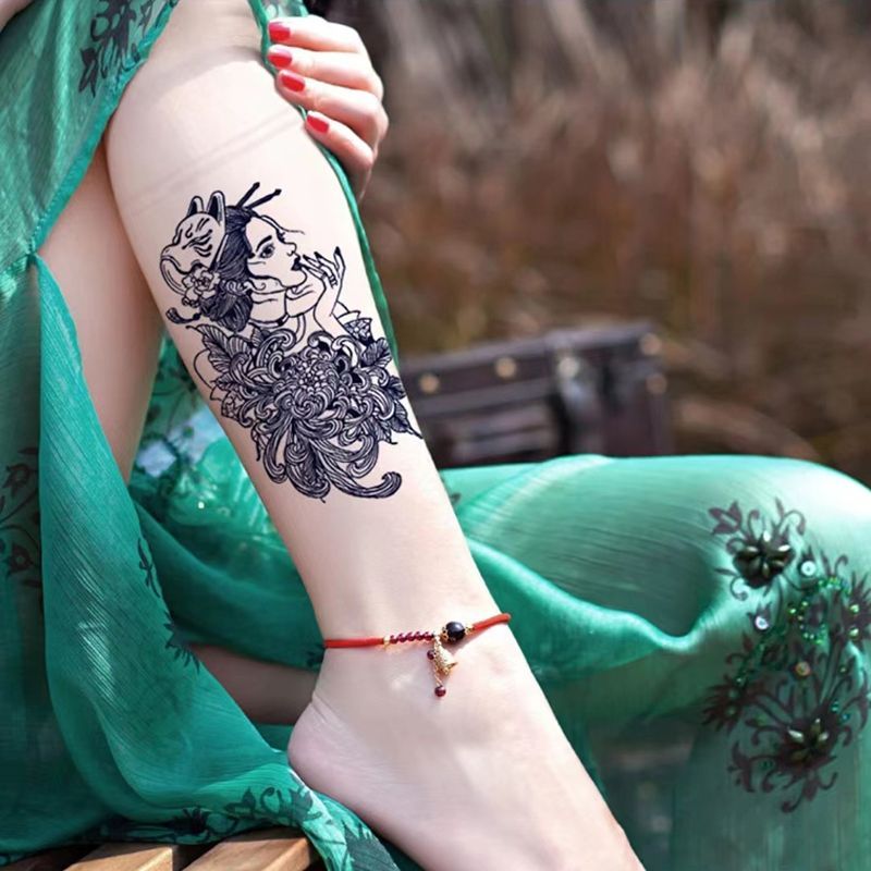 Vaccine Herbal Tattoo Sticker Semi-Permanent Geisha Tattoo Color Flower Arm Waterproof and Durable Simulation Non-Reflective Juice