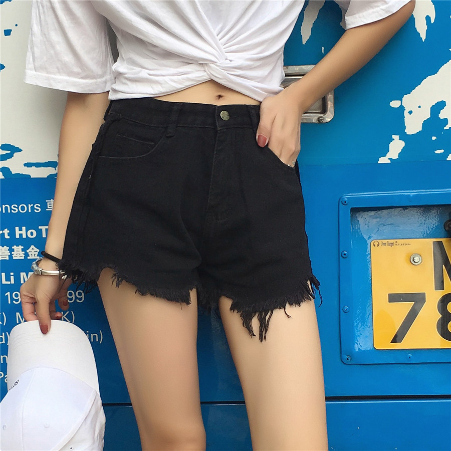 2017春夏新款韓版女裝毛邊百搭高腰闊腿牛仔短褲女學生夏季熱褲潮