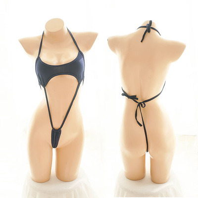 三点连体系带泳衣死库水动漫比基尼泳衣无胸垫露背cos系带死库水-淘宝网