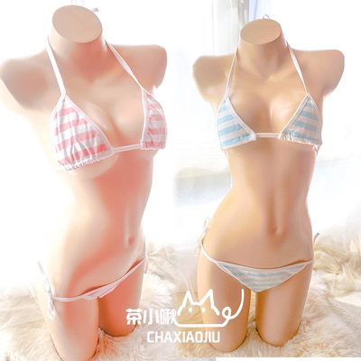 包邮初音系带绑带 蓝白条纹内衣套装 粉白条纹 蓝白比基尼 粉白-淘宝网
