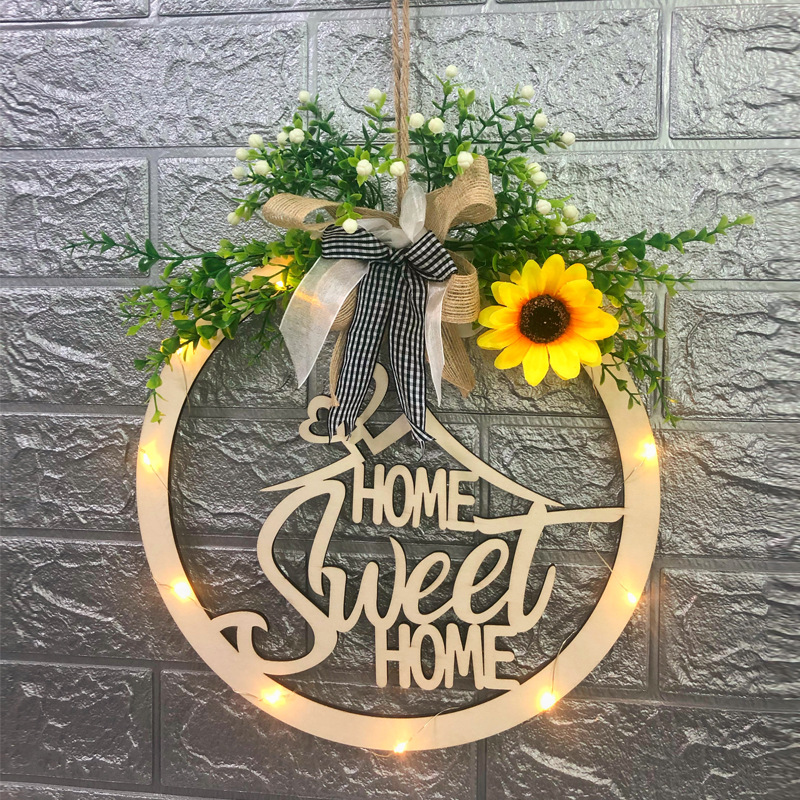 Cistmas Wreath Cistmas Decoration Wooden Board Independence Day Hollow Wooden Welcome Board Hanging Sign Home Decoration Door Hanging