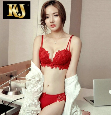 维多利亚KJ内衣少女蕾丝性感聚拢小胸本命年无钢圈文胸套装刺绣红-淘宝网