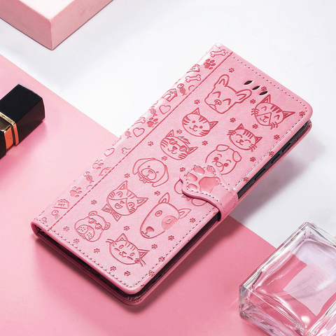 Pink Leather Embossed Cat Dog Paw Print Wallet iPhone Case