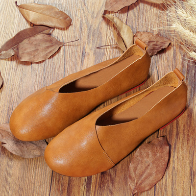 春秋新款原创复古文艺手工单鞋森系软底女鞋平底圆头浅口软皮鞋女-淘宝网