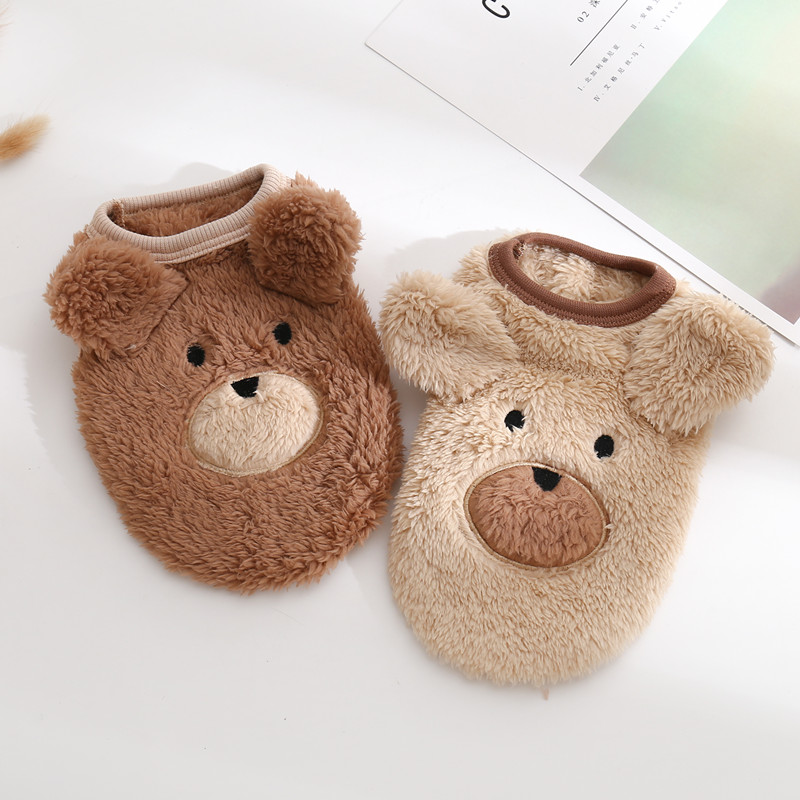 autumn and winter warm big mouth bear plush vest pet teddy bear bomei cat small dog dog clothes