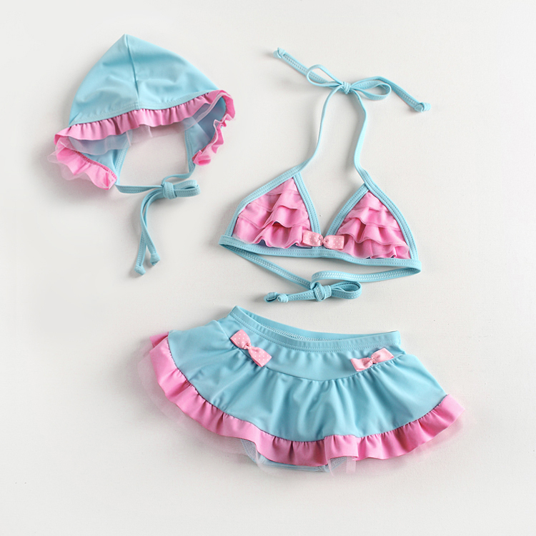 新款女童泳衣 兒童分體比基尼兒童泳衣 寶寶泳裝嬰兒遊泳衣含泳帽