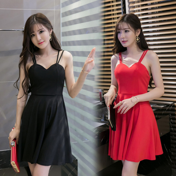 粤家女装2016夏装韩版时尚吊带裹胸露背收腰显瘦大摆礼服连衣裙新