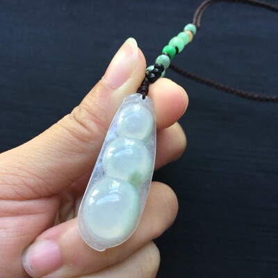 送礼佳品翡翠a货连升三级玉吊坠 老坑冰种带翠饱满福豆挂件3355