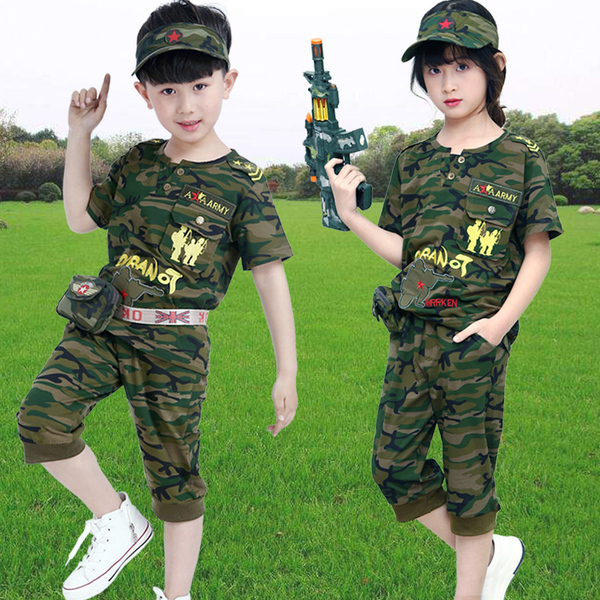 宝宝童装男童2017新款夏装女童运动套装特种兵儿童迷彩服小孩军装