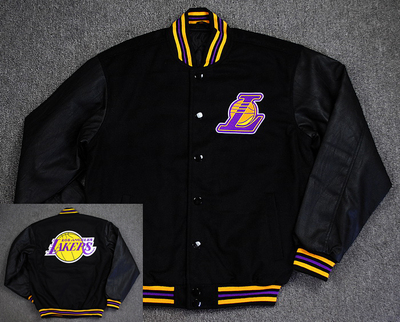 美梦情节 lakers湖人男装加厚皮袖潮流羊毛尼棒球服夹克外套