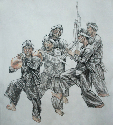 中国名家书画魏宗生作品 大型人物画 岜沙芦笙